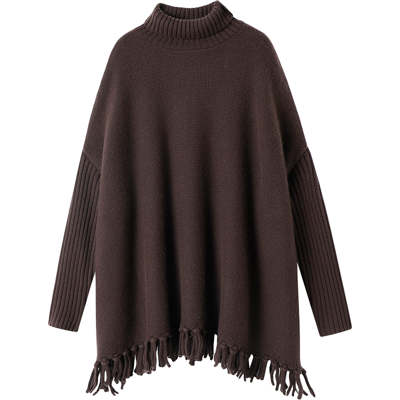 很满意~重磅加厚大克重羊绒衫女高领流苏蝠翼纯羊绒毛衣宽松秋冬