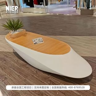 玻璃钢带花盆组合船型座凳月亮造型户外凳休息区公园休闲花器座椅