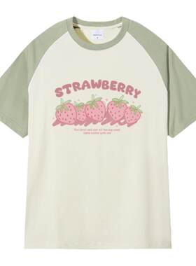 短袖插肩常规印花纯棉t恤女