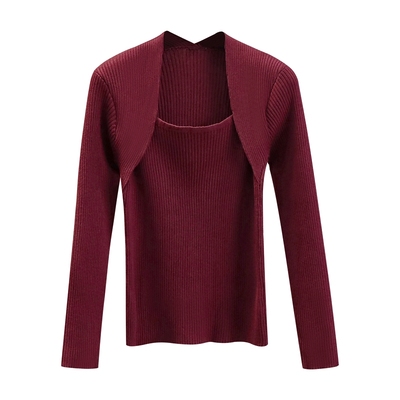 大码打底衫针织衫毛衣露锁骨上衣