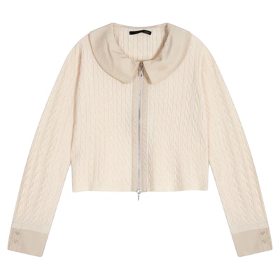 Heatherich 针织衫女2025冬季新款甜美拼接拉链娃娃领毛衣598415