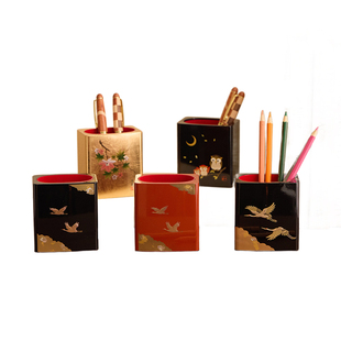 日本进口山中漆器笔筒桌面收纳笔筒学生桌面办公室桌面高颜值摆件