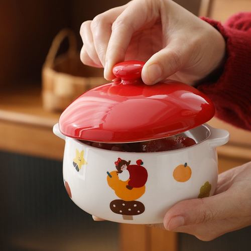 一家人陶瓷蒸蛋碗带盖鸡蛋羹宝宝碗家用餐具专用食碗炖蒸辅盅盅汤