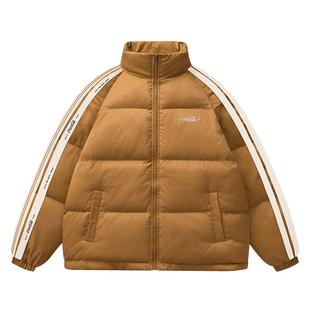 Coca-Cola/可口可乐不对称条纹拼接保暖面包棉服外套男女同款