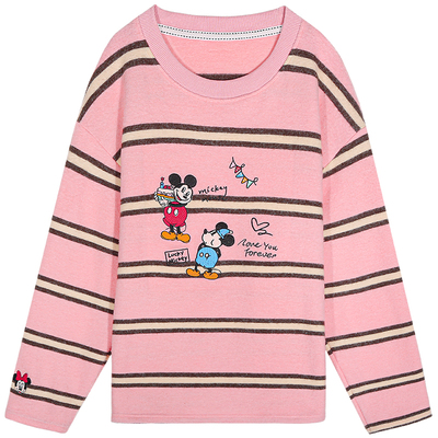 今屿花花宽松粉色条纹T恤女