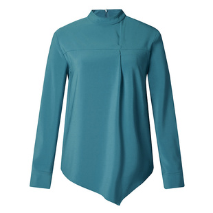 BCBG新款时尚气质流行设计感小立领前身拼缝叠褶修饰柔软女衬衫