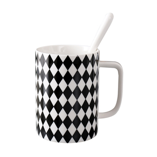 简约北欧陶瓷大容量马克杯牛奶咖啡杯创意办公茶杯水杯子带盖送勺