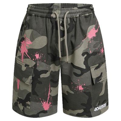 404MOB迷彩喷墨刺绣短裤男女款美式潮牌运动休闲情侣宽松五分裤子