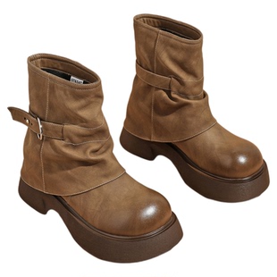 星期六厚底马丁靴女款2025新款秋冬英伦风堆堆靴复古加绒西部短靴