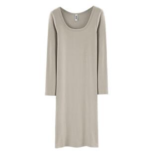 春秋新款韩版圆领纯白修身中长款长袖打底连衣裙体恤纯色女装