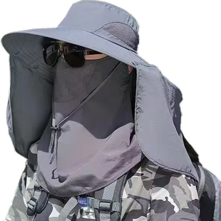 防晒帽子男士2026新款户外钓鱼帽开车遮阳帽遮全脸护颈脖子披肩帽