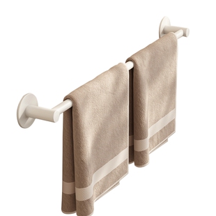 日式白色浴室毛巾架卫生间免打孔单杆太空铝毛巾挂杆的架子毛巾杆