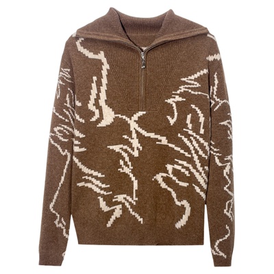 珍贝早春新品翻领拉链提花衫