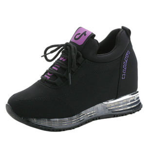 黑色内增高运动鞋女2025秋冬新款加绒韩版百搭单鞋休闲鞋厚底显瘦