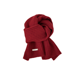 经典鬼怪红色围巾女冬季高级感羊毛混纺保暖针织围脖学生情侣披肩