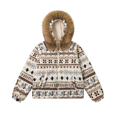 费尔岛风羊羔绒加厚保暖棉衣外套