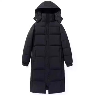 中戏黑色连帽羽绒棉服女长款过膝2025冬季新款韩版宽松百搭面包服