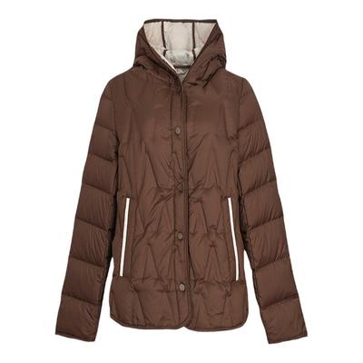 墨蒂珂简约短款连帽撞色羽绒服