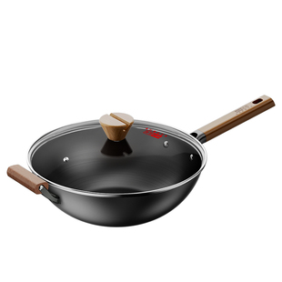 中康铁锅炒菜锅家用无涂层铁锅平底炒锅深氮防锈电磁炉燃气灶通用