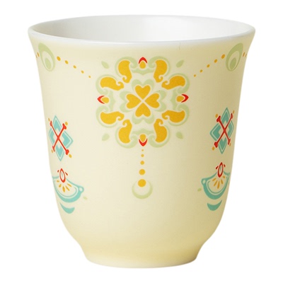 束刻新中式宝相团花陶瓷主人杯小清新功夫喝茶杯米黄釉茶具主人杯