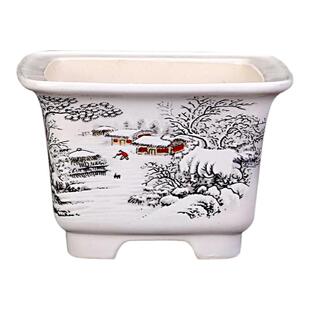 宜兴紫砂精品釉水花盆小号正方形白泥青花室内石湾盆景盆特价清仓