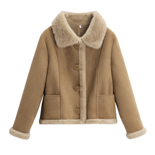 IEF/爱依服【微胖】磨砂皮外套2025冬季新款大码女装加绒保暖皮衣