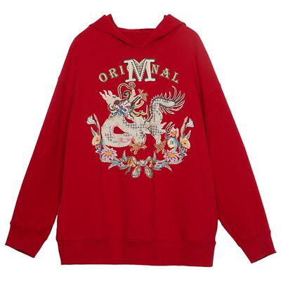 中长款连帽卫衣谜底绣花