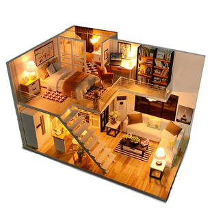 成品现货diy小屋阁楼别墅手工拼装房子木质模型玩具春节生日礼物