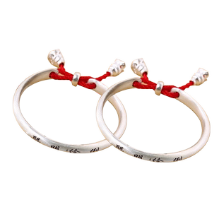 香港正生足银999古法传承宝宝纯银手镯推拉实心婴儿手镯红绳手镯