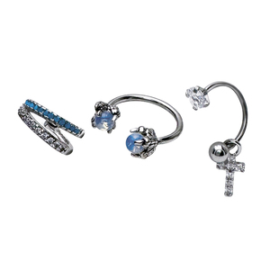 二十二丁目 钛钢闪钻十字架耳钉蓝色龙爪马蹄环轻奢双层耳圈耳扣