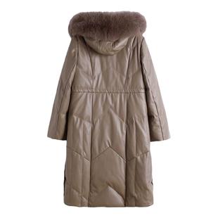 绵羊皮羽绒服女中长款过膝2025冬新妈妈装狐狸毛领海宁皮衣女外套