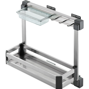 NUOMI/诺米 橱柜水槽拉篮不锈钢双层收纳工具篮厨房垃圾箱套装