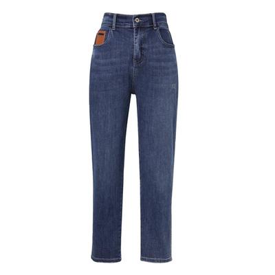 布景牛仔裤女春季潮流松紧腰水洗做旧设计感宽松窄版直筒长裤3097