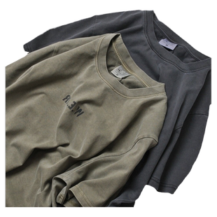 品牌外贸~捡漏清仓全棉做旧美式复古T恤古着字母纯棉短袖男女上衣