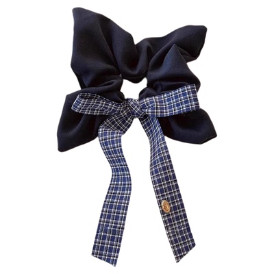 韩系牛仔格子方巾大肠发圈扎头发