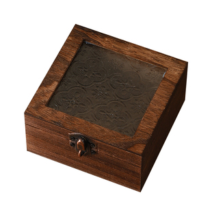 复古海棠花玻璃盖首饰盒带锁小木盒收纳高档手链手串包装盒子礼盒