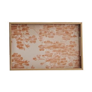 现代简约繁花金色托盘墨韵波纹黑色装饰盘客厅茶几长形圆形收纳盘