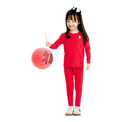 松山棉店中大童红色保暖内衣套装