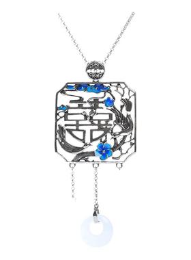 宫廷配饰创意设计中国风元素设计喜上眉梢仿和田玉平安扣流苏项链