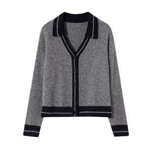 格雷系|MSLAN初秋开衫V领落肩慵懒风灰色针织衫短外套MFDW544