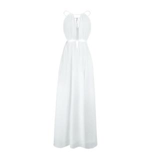 OceanMystery新款纯洁白连衣裙女挂脖开衩显腿长可调节度假风长裙