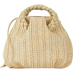 【新年礼物】HEREU 女海岛度假皮革边饰编织单肩包