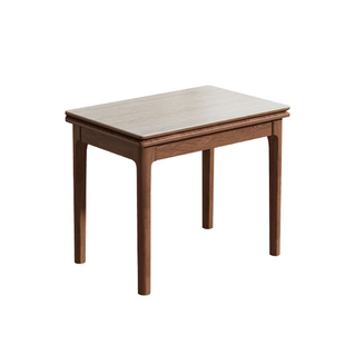 洞石岩板折叠餐桌小户型家用实木伸缩中古风吃饭桌子现代简约桌椅