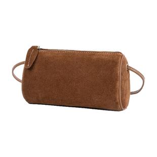 歌菲妮百搭小众不撞款复古绒面牛皮真皮圆筒包水桶包单肩斜挎女包