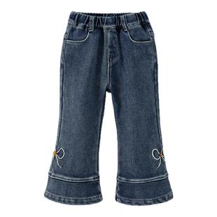 唐机豆豆童装2025年秋冬装女童长裤加绒加厚牛仔喇叭裤运动百搭