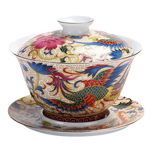 婚庆用品敬茶杯三才盖碗喜碗结婚对碗新人陶瓷龙凤对杯珐琅彩茶碗