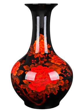 景德镇仿古中式牡丹花瓶摆件