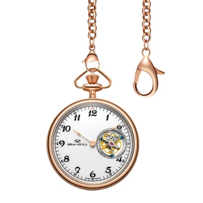 国表海鸥简约机械男表陀飞轮怀表