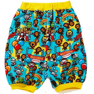 BAPE童装秋冬卡通BABY MILO马戏团图案休闲短裤353603H