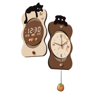 柿柿如意客厅拐角挂钟2026新款万年历电子钟表中古风双面转角时钟